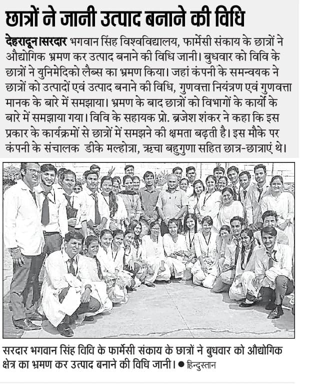 Pharmacy Students Visit to Unimedico Labs, Dehradun